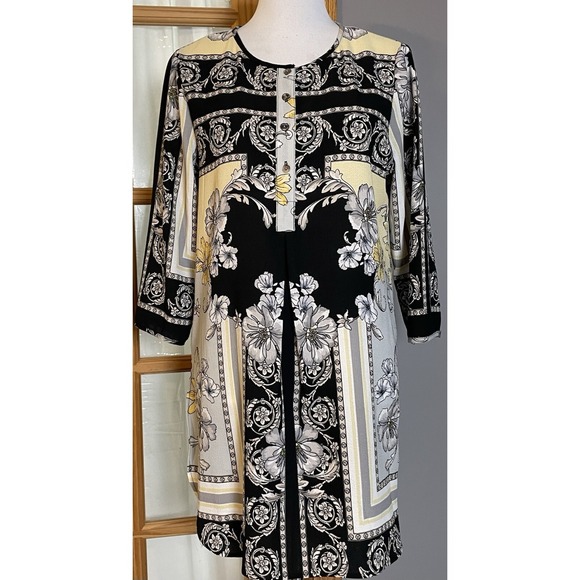 Fig & Flower Tops - Fig And Flower Floral Tunic Blouse M Black Gray Crepe Boho Cottagecore Career